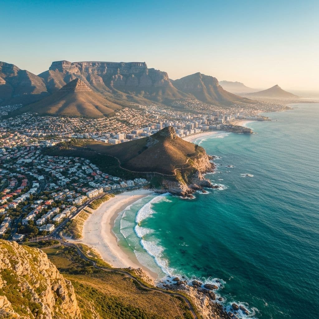 Stunning Cape Town landscape with Table Mountain and Atlantic ocean